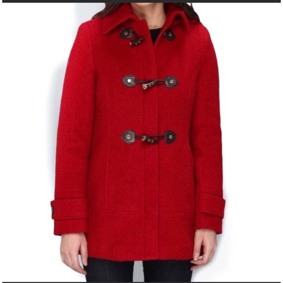 Calvin Klein Red Wool Blend Hooded Mid-Length Toggle Coat - Picture 12 of 12